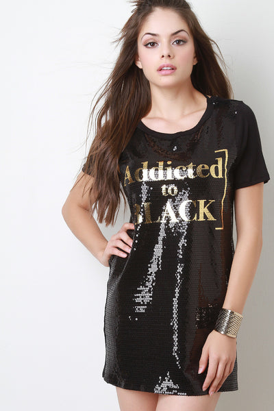 Addicted To Black Sequin Tee Dress Nebulosa Boutique Addicted To Black Sequin Tee Dress Nebulosa Boutique