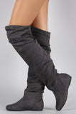 Suede Slouchy Thigh High Flat Boot