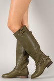 Breckelle Double Buckle Ruched Riding Knee High Boot