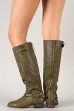 Breckelle Double Buckle Ruched Riding Knee High Boot