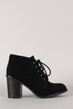 Qupid Suede Round Toe Lace Up Oxford Bootie