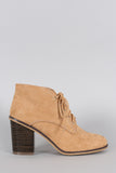 Qupid Suede Round Toe Lace Up Oxford Bootie