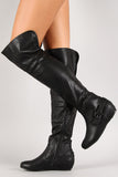 Buckle Hidden Wedge Knee High Boot