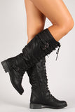 Triple Buckle Lace Up Knee High Boot