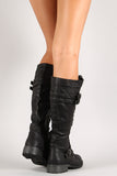 Triple Buckle Lace Up Knee High Boot