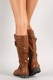 Triple Buckle Lace Up Knee High Boot