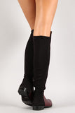 Bamboo Two Tone Round Toe Riding Thigh High Boot