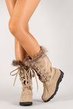 Nubuck Round Toe Lace Up Knee High Boot