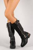 Metallic Accent Mid Calf Riding Boot