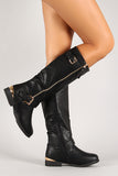 Metallic Accent Mid Calf Riding Boot