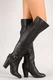 Ring Buckle Chunky Heel Knee High Boot