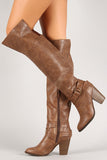 Ring Buckle Chunky Heel Knee High Boot