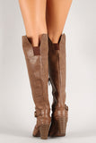 Ring Buckle Chunky Heel Knee High Boot