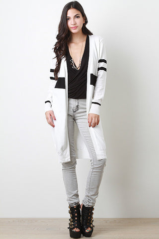 Open Stripe Sleeve Cardigan