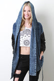 Leatherette Sleeve Denim Jacket