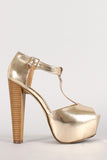 Breckelle Metallic T-Strap Platform Heel