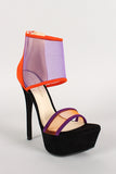 Shoe Republic Tricolor Mesh Faux Suede Open Toe Heel