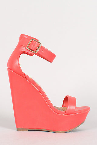 Breckelle Ankle Buckle Open Toe Platform Wedge