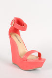 Breckelle Ankle Buckle Open Toe Platform Wedge