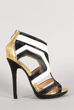 Tricolor Leatherette Cut Out Open Toe Heel