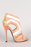 Tricolor Leatherette Cut Out Open Toe Heel