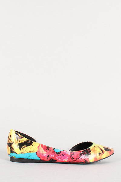 Breckelle Floral Leatherette Pointy Toe Sweetheart Flat