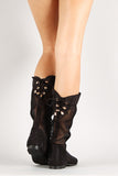 Mesh Rhinestone Zipper Lace Up Open Toe Boot