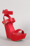 Breckelle Buckle Ankle Strap Open Toe Platform Wedge