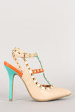 Wild Diva Lounge Pyramid Stud Colorblock Pointy Toe Pump