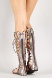 Breckelle Metallic Lace Up Gladiator Flat Sandal