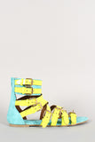 Wild Diva Lounge Neon Buckle Strappy Gladiator Flat Sandal