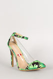 Floral Print Ankle Strap Pointy Toe Pump