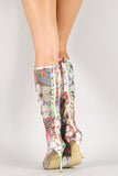 Tropical Floral Mesh Peep Toe Stiletto Boot