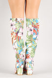 Perforated Tropical Floral Knee High Boot