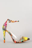 Liliana Floral Lucite Ankle Strap Pointy Toe Pump