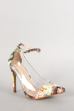 Liliana Graphic Print Lucite Pointy Toe Ankle Strap Pump