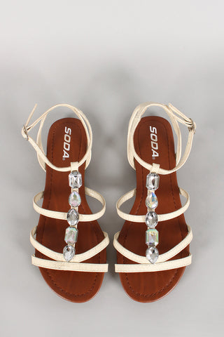 Soda Snake Jeweled Strappy Open Toe Flat Sandal