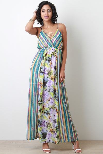 Floral and Stripes Maxi Dress