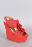 Tassel Perforated Slingback Platform Wedge