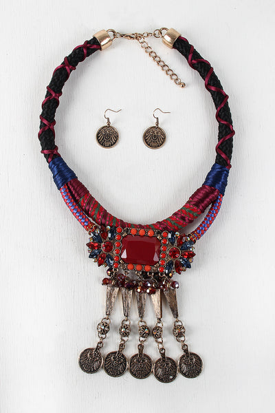 Colorful Jeweled Tied Together Necklace