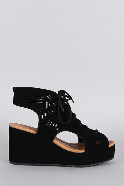 Qupid Nubuck Laser Cutout Platform Wedge