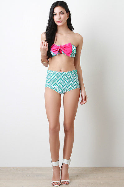 Chevron Bow Bandeau Bikini Set