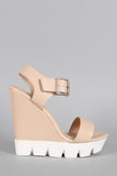 Bamboo Ankle Strap Lug Sole Platform Wedge