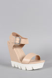 Bamboo Ankle Strap Lug Sole Platform Wedge