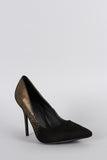 Shimmery Metallic Suede Pointy Toe Pump