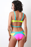 Strappy Neon Panel Bikini Set