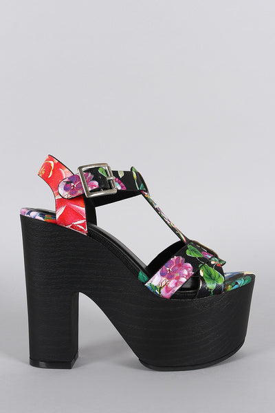 Speed Limit 98 Floral T-Strap Chunky Platform Heel