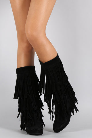 Mid Calf Suede Fringe Boot