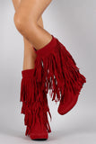 Mid Calf Suede Fringe Boot