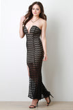 Chevron Mesh Strapless Dress